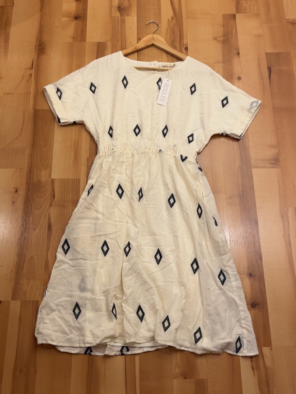 Roolee Cream Midi Dress with Diamond Embroidery